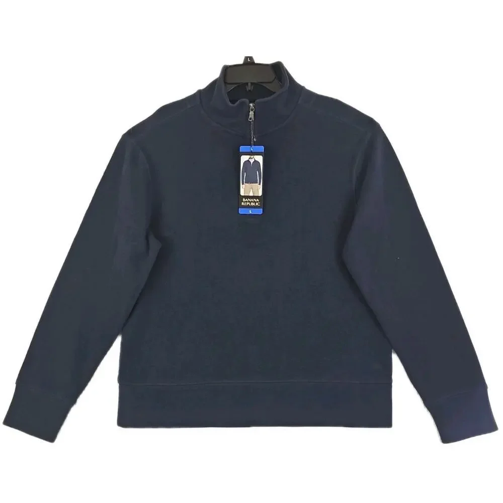 Banana Republic ~Men's Size L~ Blue Cotton Blend 1/4 Zip Pullover NWT.